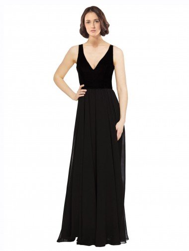 Stretch Velvet and Chiffon Prom Dress with V-Neckline Canada