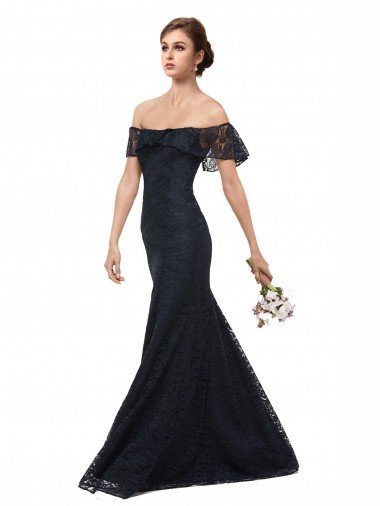 Off the Shoulder Long Lace Prom Dress with Flutter Sleeves Canada