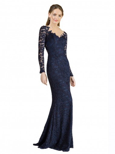 Illusion Long Sleeves Lace Prom Dress with Sheer Keyhole Back Canada