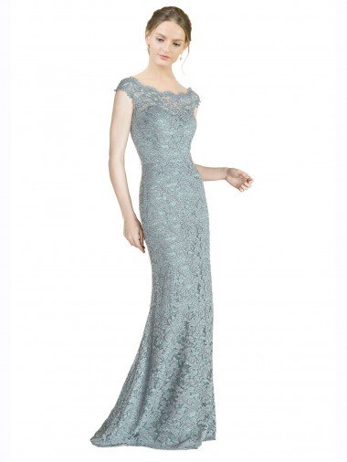 Off the Shoulder Mermaid Lace Prom Dress with Cap Sleeves Canada