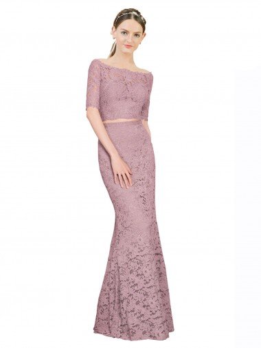 Short Sleeves Crop Top Mermaid Lace Prom Dress Canada