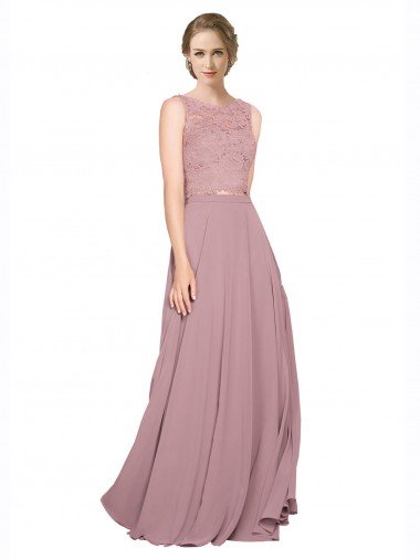 Long A-Line Chiffon Prom Dress with Sleeveless Lace Crop Top Canada