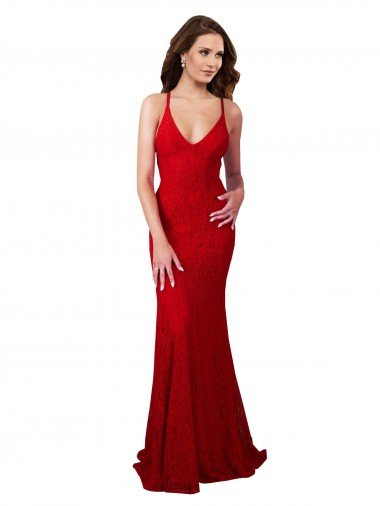 Low Back V-Neckline Floor Length Lace Prom Dress Canada