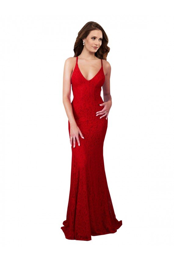 Low Back V-Neckline Floor Length Lace Prom Dress
