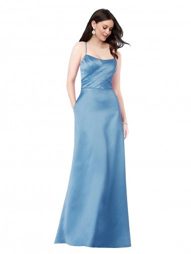 Crossing Strap Back Pleated Bodice Long Satin Prom Dress Canada