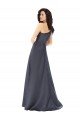 Rouched One Shoulder Floor Length Satin Prom Dress with Bow