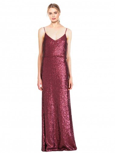 High Neck Halter Long Slim Sequin Prom Dress with V-Neck and Blouson Bodice Canada