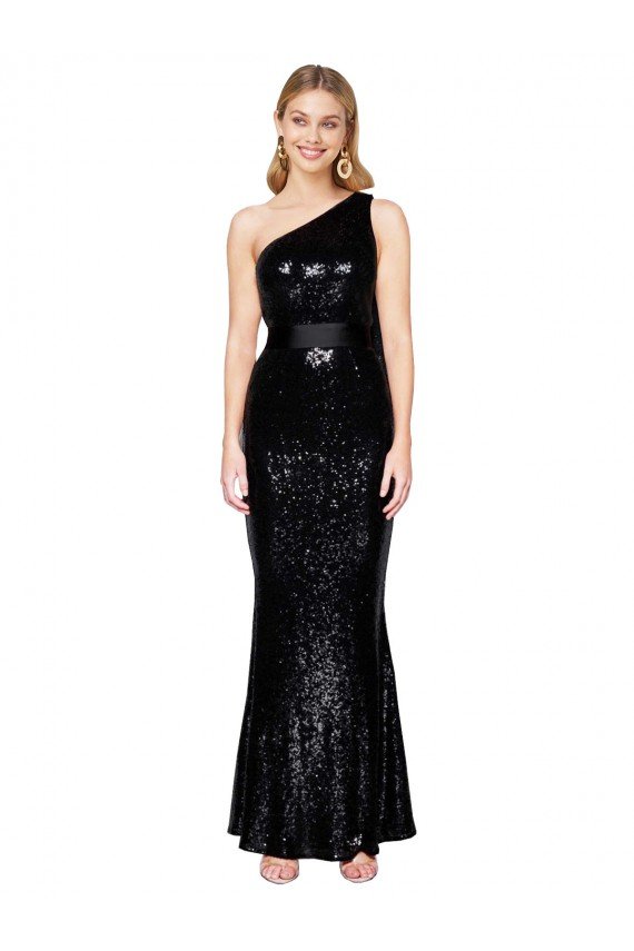 Draped One Shoulder Long Full Length Sequin Prom Dress