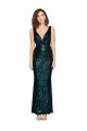 V-Neck Full Length Sequin Prom Dress with Draped Back