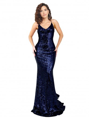 Mermaid V-Neck Low Back Long Sequin Prom Dress Canada