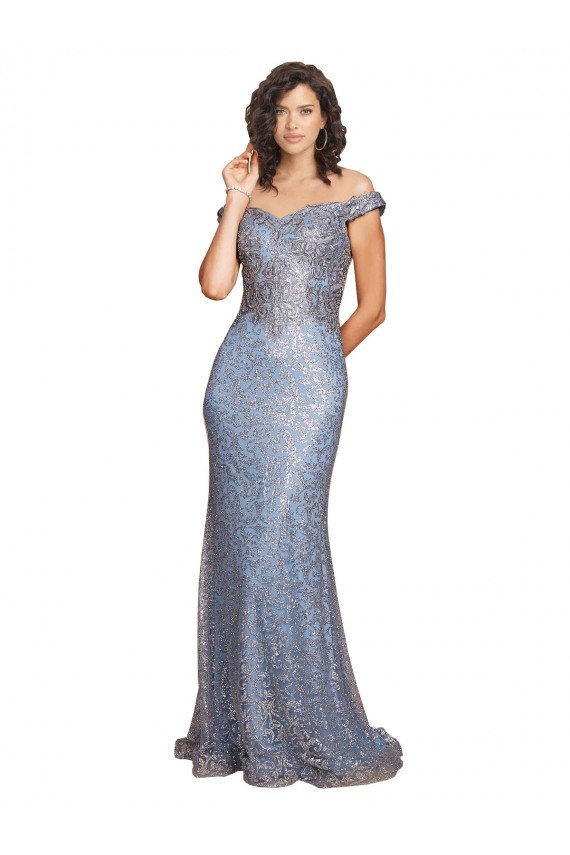 Off the Shoulder Sweetheart Neckline Sequin Prom Dress with Thigh High Slit