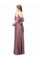 Draped Cold Shoulder Sleeves Long Silky Satin Prom Dress with Slit and Tie Back