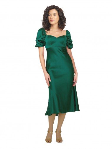 Ruched Sleeve Silky Satin Prom Dress Canada