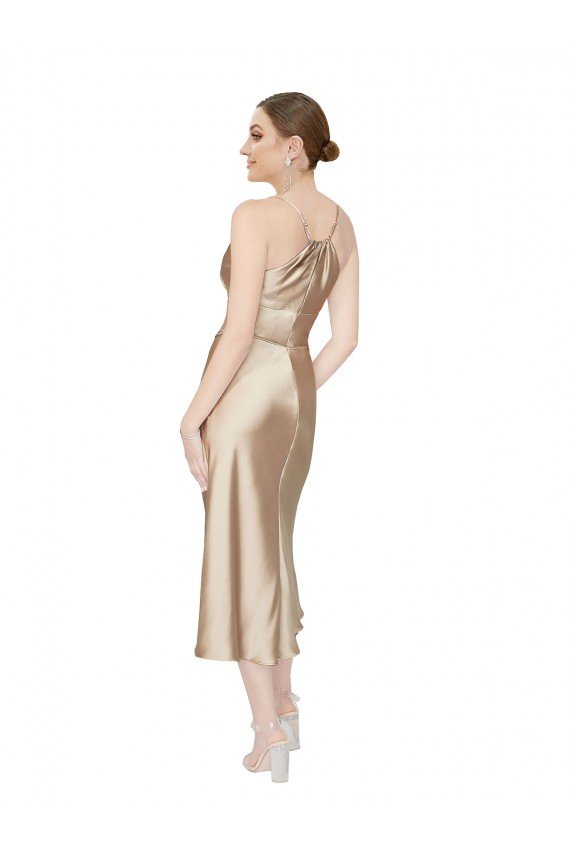 Empire Waist Silky Satin Midi Length Cocktail Dress / Prom Dress