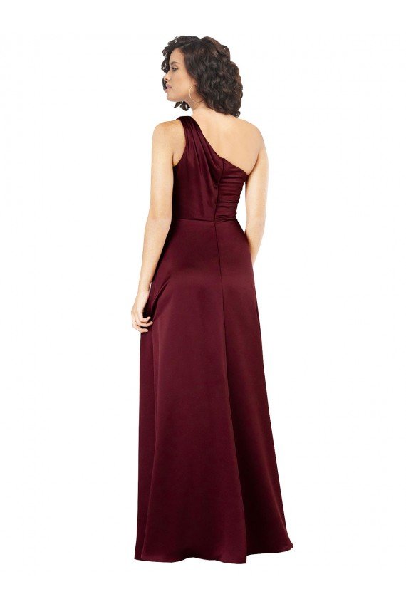 One Shoulder Silky Satin Prom Dress with Subtle Pleats