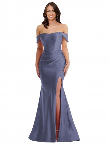 Off the Shoulder Corset Silky Satin Mermaid Prom Dress with Side Slit Canada