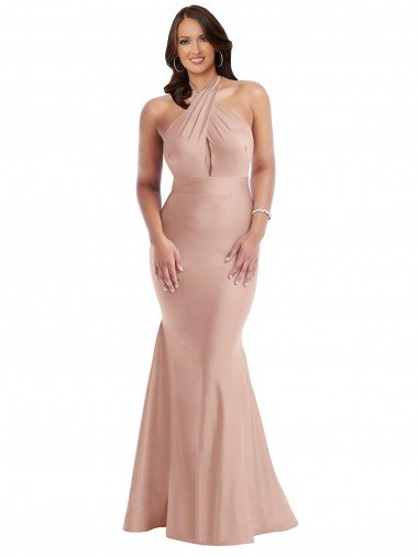 Criss Cross Halter Open Back Silky Satin Mermaid Prom Dress Canada