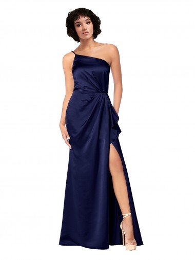 One Shoulder Silky Satin Prom Dress with Skirt Slit Canada