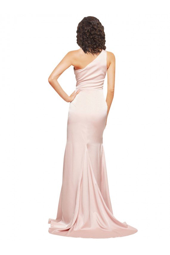 Full Length One Shoulder Long Silky Satin Prom Dress with High Split