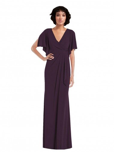 Faux Wrap Split Sleeves Maxi Spandex Prom Dress with Cascade Skirt Canada