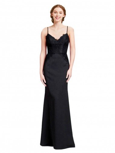 Long Chiffon Prom Dress with Lace Bodice and Curved V-Neckline Canada