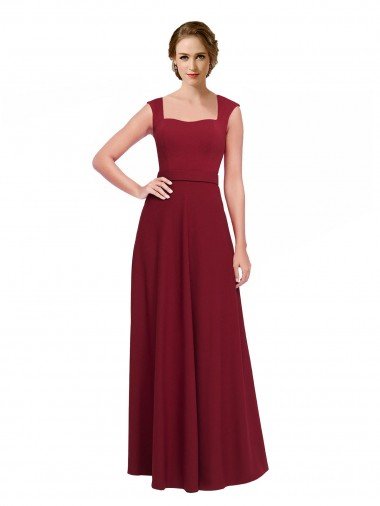 Square Neck Subtle Cap Sleeeves Crepe Prom Dress Canada