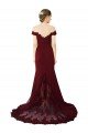 Full Length Off the Shoulder Formal Crepe Prom Dress with Lace On Bodice and Back
