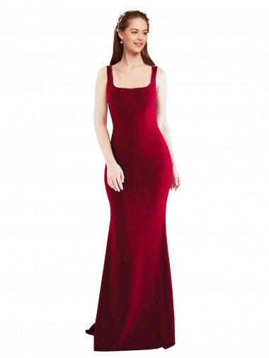Square Neckline and Backline Fitted Crepe Prom Dress Canada