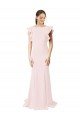 Low V-Back Long Mermaid Crepe Prom Dress with Ruffled Sleeves