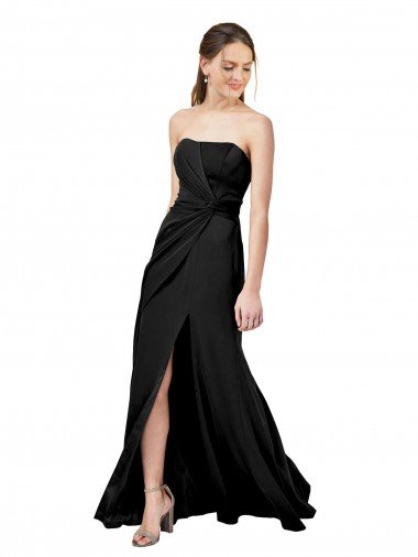 Strapless Fit and Flare Long Crepe Prom Dress with Knot and Slit Canada