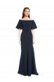 Off the Shoulder Crepe Prom Dress with Short Ruffle Sleeves.