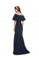 Off the Shoulder Crepe Prom Dress with Short Ruffle Sleeves.