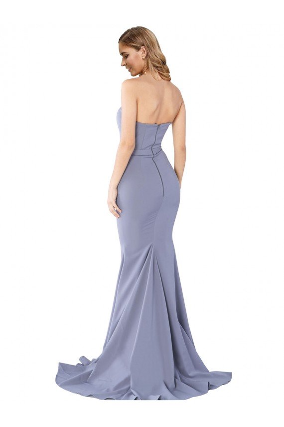 Long Strapless Sweetheart Sweep Train Crepe Prom Dress with Low Back