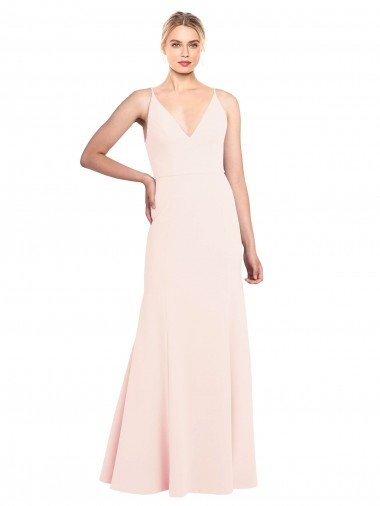 Slim A-Line V-Neck Long Stretch Crepe Prom Dress with V-Back Canada