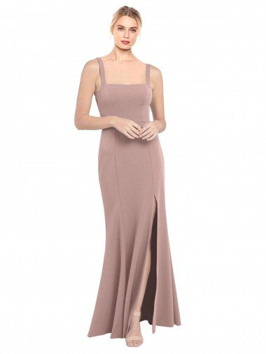 Square Neck Fit and Flare Long Stretch Crepe Prom Dress with Side Slit Canada