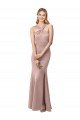 Long Floor Length High Neck Fit and Flare Stretch Crepe Prom Dress with Side Slit