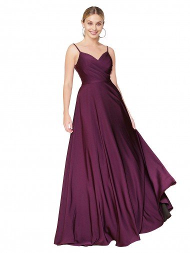 High Neck Spaghetti Straps Long V-Back Crepe Prom Dress Canada