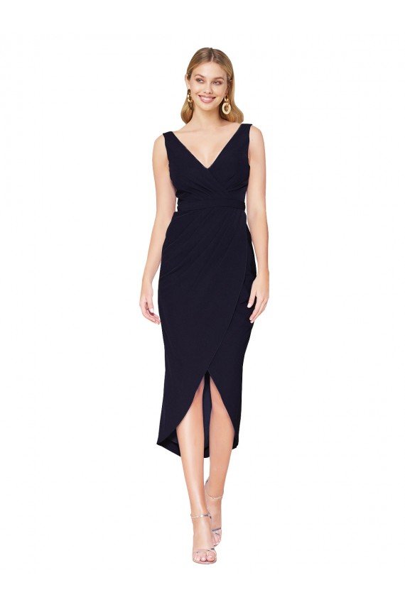 Short Knee Length V-Neck Crepe Cocktail Wrap Cocktail Prom Dress / Homecoming Dress
