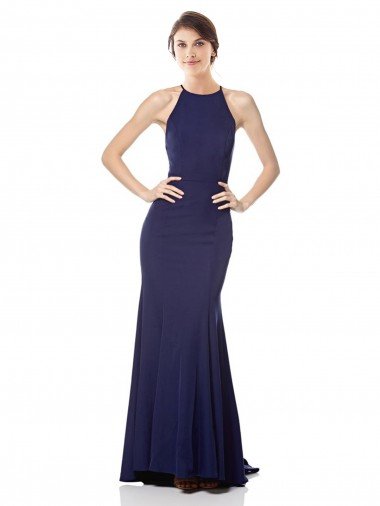 High Neck Fishtail Crepe Prom Dress with Open Back Detail Canada
