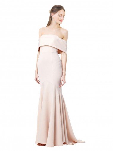 Mermaid Bardot Maxi Crepe Bridesmiad Dress with Fishtail Train Canada