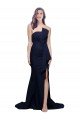 Long Strapless Sweep Train Low Back Crepe Prom Dress
