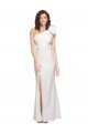 One Shoulder Long Full Length Crepe Prom Dress with Ruffles and Side Split