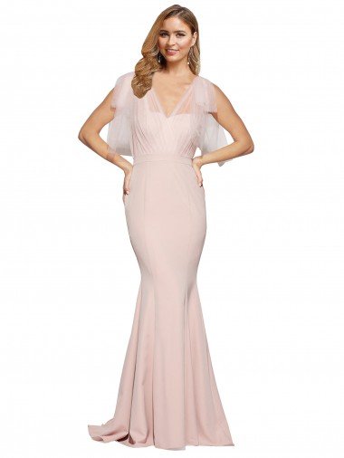 Double Bow Full Length Sweetheart Crepe Prom Dress with Tulle Overlay Canada