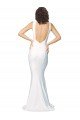 High Neck Low V-Back Long Crepe Prom Dress