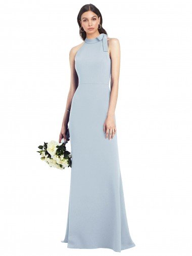 Halter Bow Neck Open Back Soft Full Length Trumpet Prom Dress Canada