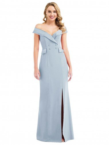 Off the Shoulder Tuxedo Maxi Prom Dress with Front Slit Canada