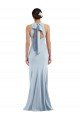 Cutout Open Back Halter Maxi Crepe Prom Dress with Scarf Tie