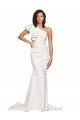 Ruched Long Sweep Train Crepe Prom Dress with Shoulder Ruffles