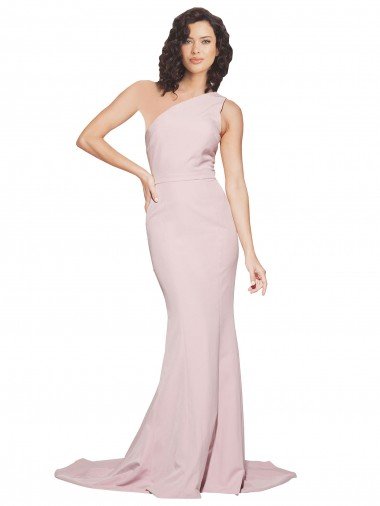 Long Sweep Train One Shoulder Crepe Prom Dress with Side Leg Split Canada