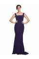 Square Neck Long Sweep Train Crepe Prom Dress with Thick Straps